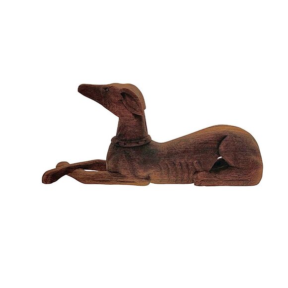 Dog Sculpture Carved Wood Whippet Statue Vintage Greyhound Figurine Rustic Decor - Picture 5 of 9